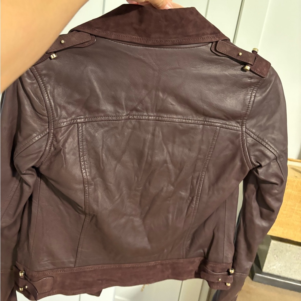 Gold Accented Brown Leather Motorcycle Jacket - Picture 4 of 7